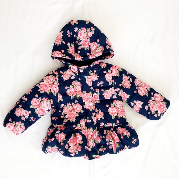 Little Me Other - Navy Blue Puff Zip-Up Hooded Jacket